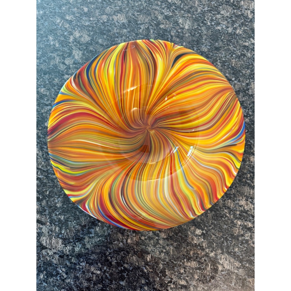 Missoni Art deco Glass Centerpiece Bowl Swirl Pattern‎ Hand Blown 14 Inch